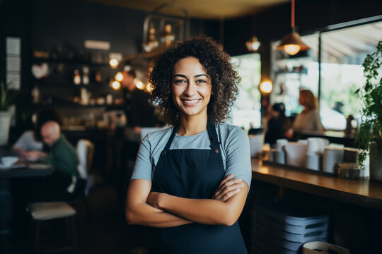 portrait of a smiling girl in a cafe, small business owner
