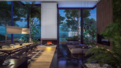 Fototapeta premium 3d rendering of expensive cozy interior with green walls in night