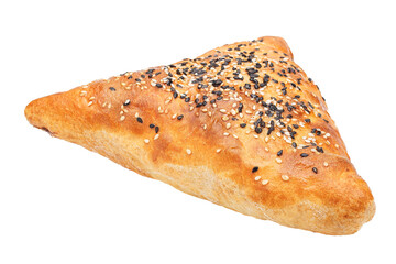 Samsa bread bun with lamb meat, several pieces, isolated background on a white background