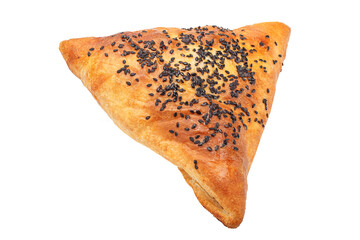 Samsa bread bun with chicken meat, several pieces, isolated background on a white background