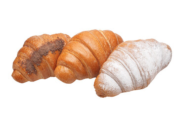 several croissants on a white isolated background, homemade food baking
