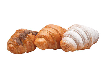 several croissants on a white isolated background, homemade food baking