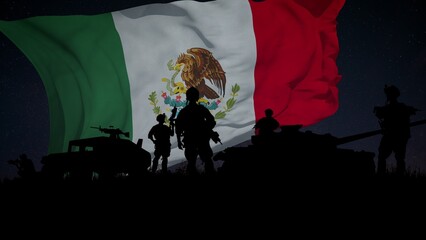 Silhouette of a Group of Soldiers and the Mexico Flag Waving in the Background. The video of this image is in my portfolio. 