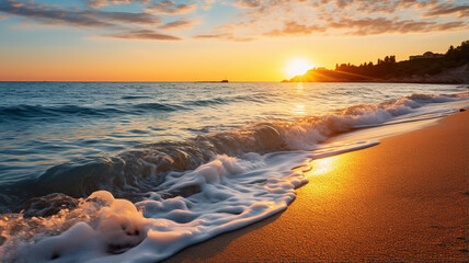 Sunset over sandy beach in Leba - obrazy, fototapety, plakaty