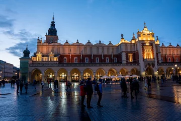 Poster Krakow Old Town City Center at night with illuminated lights © Wolfgang Hauke