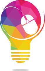 Computer mouse and bulb lamp logo design. Online idea logo design.