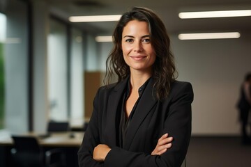 Portrait of a business woman smiling at the office, corporate and professional looking executive woman