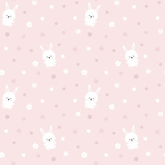 Cute baby print with rabbits and flowers. Seamless bunny pattern