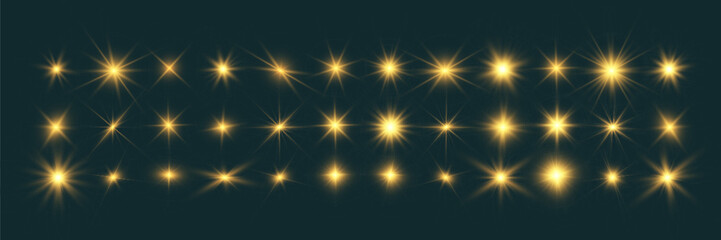 Illustration of bright beautiful light effects.Set of sparkling stars.	
