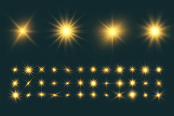 Illustration of bright beautiful light effects.Set of sparkling stars.	
