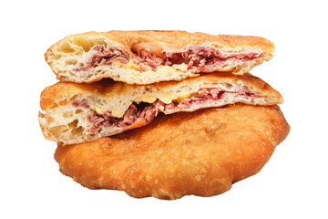fried belyash with beef, meat, round, isolated background on a white background
