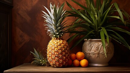 Capture the natural sweetness of a ripe, golden pineapple, its spiky exterior hinting at the tropical delight inside.