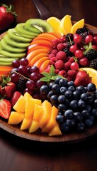 Capture the rich colors and textures of a mixed fruit platter, a delightful blend of nature's candy.