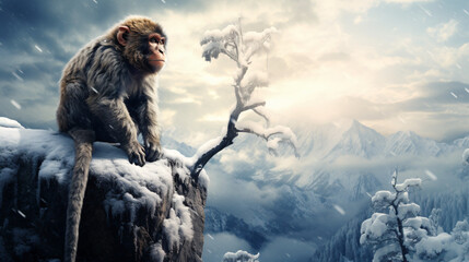 A monkey sitting on top of a rock - Powered by Adobe