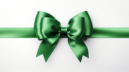 Cinta verde con lazo verde multiple cruzando la pantalla horizontal con fondo blanco para regalo. - obrazy, fototapety, plakaty