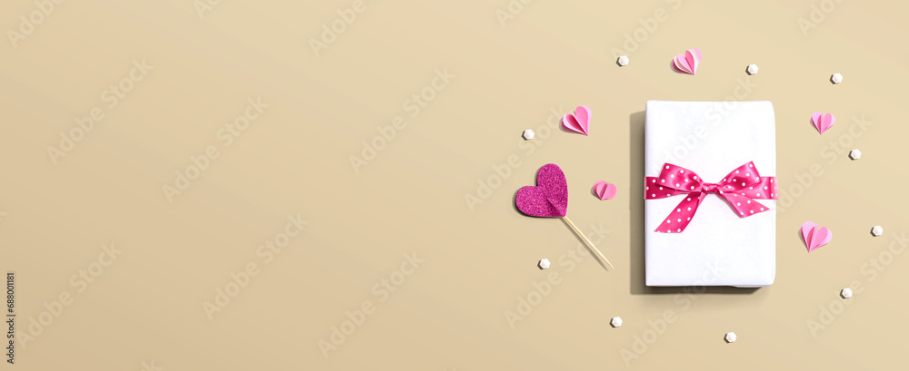 Wall mural valentines day or appreciation theme with a gift box and paper craft hearts - Wall murals
