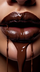 Sensual Chocolate Indulgence, Close-Up on Lips