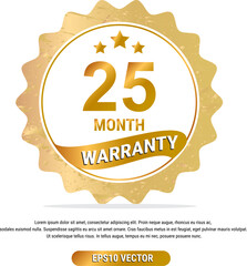 25 month warranty vector art illustration in gold color with fantastic font and white background. Eps10 Vector