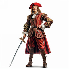 Actor in a beautiful fairy tale costume, male artist isolated on white