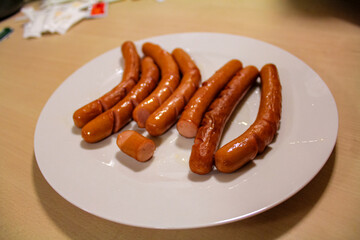 Close-up of the sausages in the dish. Food concept.