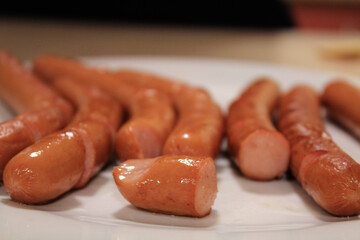 Close-up of the sausages in the dish. Food concept.