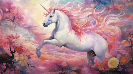 Naklejka na ściany i meble White unicorn with wings