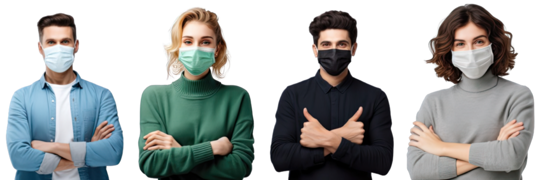 Collection of PNG. Man and woman wear mask isolated on a transparent background. - Powered by Adobe