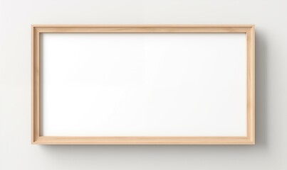 Blank wooden frame on a white wall.