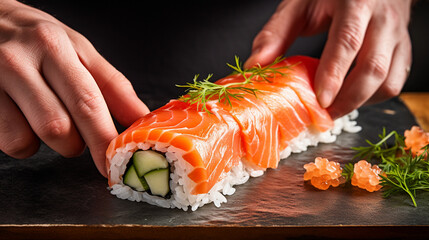 Handcrafted Salmon Sushi Roll with Fresh Ingredients