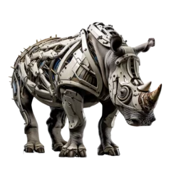 Foto op Plexiglas angled view of white robotic animal Rhinoceros isolated on a white transparent background  © SuperPixel Inc