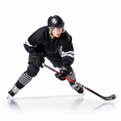 Obraz premium Portrait of energetic player playing hockey on ice