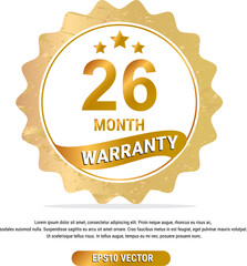 26 month warranty vector art illustration in gold color with fantastic font and white background. Eps10 Vector