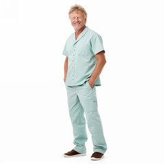 Naklejka premium Portrait of caucasian male doctor full length looking at camera isolated on white
