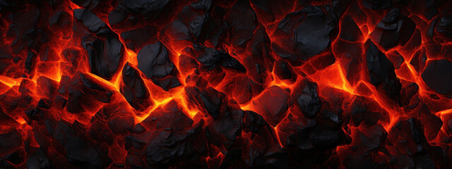 Intense close-up of lava flow and charcoal fire.