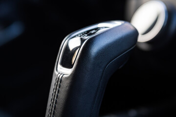 close up of car gear stick selector. Modern Automatic Transmission in Car