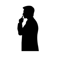 Man with finger on his lips, silence gesture, keep secret silhouette, man shows silence