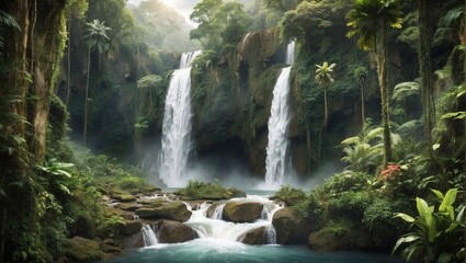 Naklejka na ściany i meble waterfall in the jungle