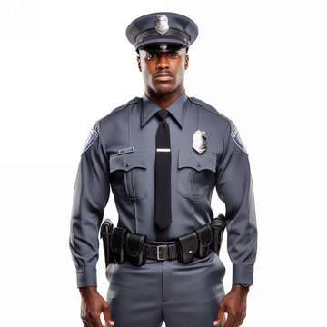 Half length Cop man in security guard posing isolated on white.