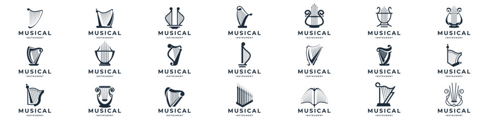 icon set harp Mega Collection , lyre symbol, guinness or logo instrumental. Classical music symbol abstract concept vector illustration. - obrazy, fototapety, plakaty