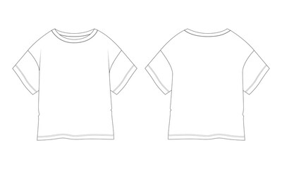 T shirt tops technical drawing fashion flat sketch vector illustration template for ladies