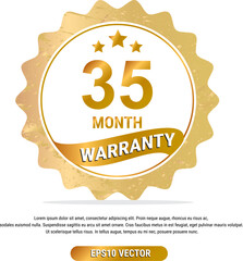 35 month warranty vector art illustration in gold color with fantastic font and white background. Eps10 Vector