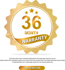 36 month warranty vector art illustration in gold color with fantastic font and white background. Eps10 Vector