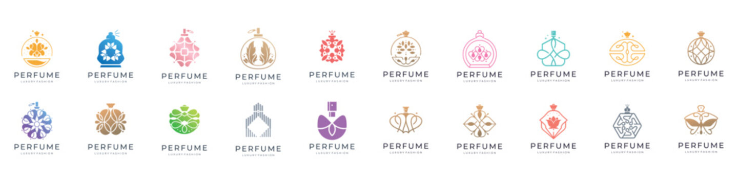 luxury bottle perfume logo template set design template.symbol for cosmetic beauty salon, product, skin care.
