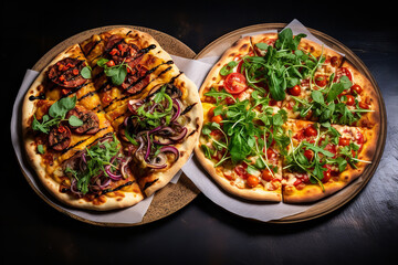  An eco-friendly eatery offering a variety of vegan pizza options, topped with plant-based ingredients, promoting sustainable dining and a health-conscious choice with a modern culinary twist.
