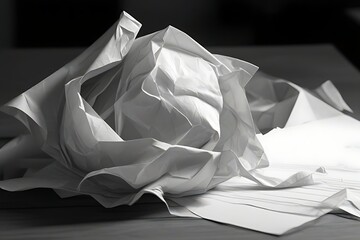 Hyper-realistic pencil sketch of a crumpled paper