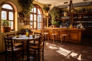 Foto op Canvas  A traditional Italian pizzeria located in a small town, renowned for its authentic recipes and use of local ingredients, set in a rustic décor reflecting cultural heritage.  © Davivd