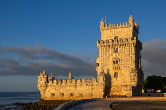Portugal,Lisbon District,Lisbon, Belem tower at dusk