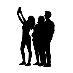 Group of man and woman taking selfie through mobile phone, group selfie, group of friends take picture with phone silhouette