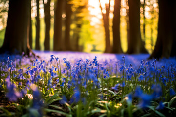 Bluebell Bliss, A Field of Vibrant Blue Blossoms, Nature's Symphony in Shades of Azure