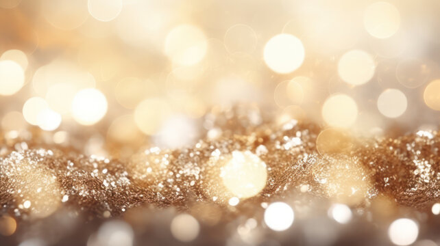 Gold And White Out Of Focus Background With Glitter Lights